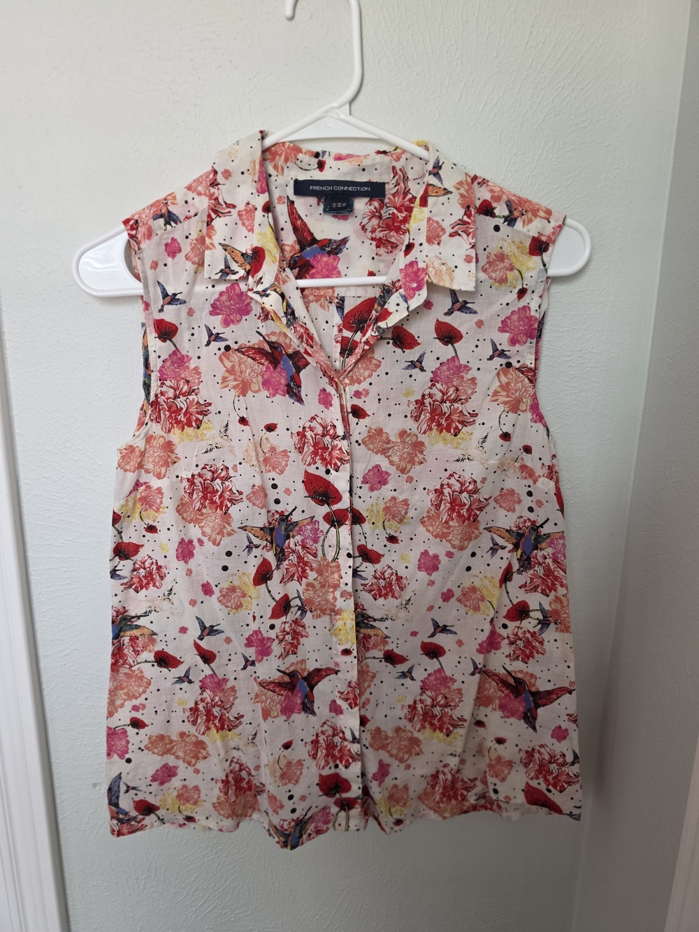 French Connection Floral Hummingbird Sleeveless Blouse